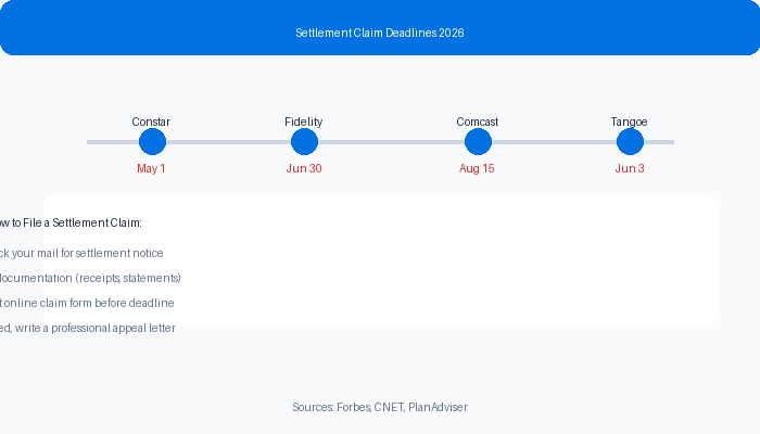 Timeline showing data breach settlement claim deadlines in 2026